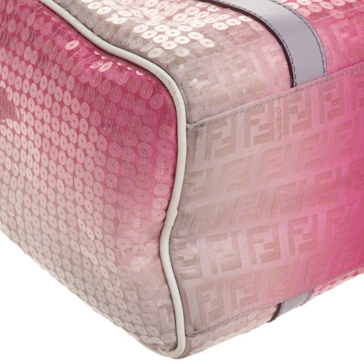 Pre Owned Fendi Pink Ombre Sequins and Fabric Small Forever Bauletto Boston Bag