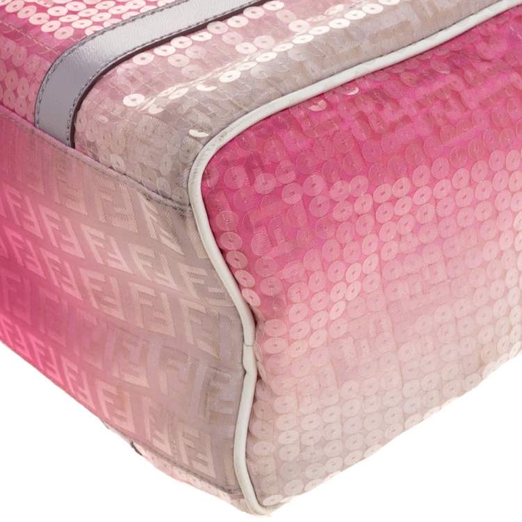 Pre Owned Fendi Pink Ombre Sequins and Fabric Small Forever Bauletto Boston Bag