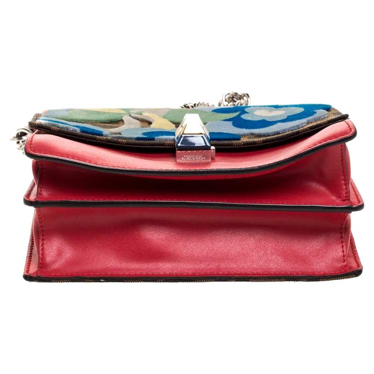 Pre Owned Fendi Red/Brown Floral Zucca Canvas and Leather Kan I Crossbody Bag
