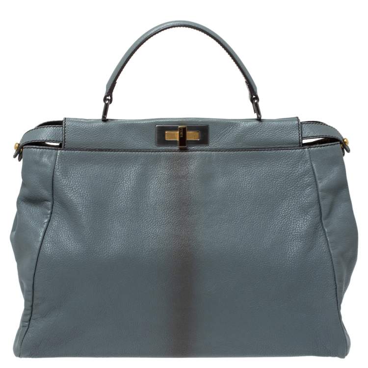 مملوكة مسبقًا Fendi Grey Leather Large Peekaboo Top Handle Bag