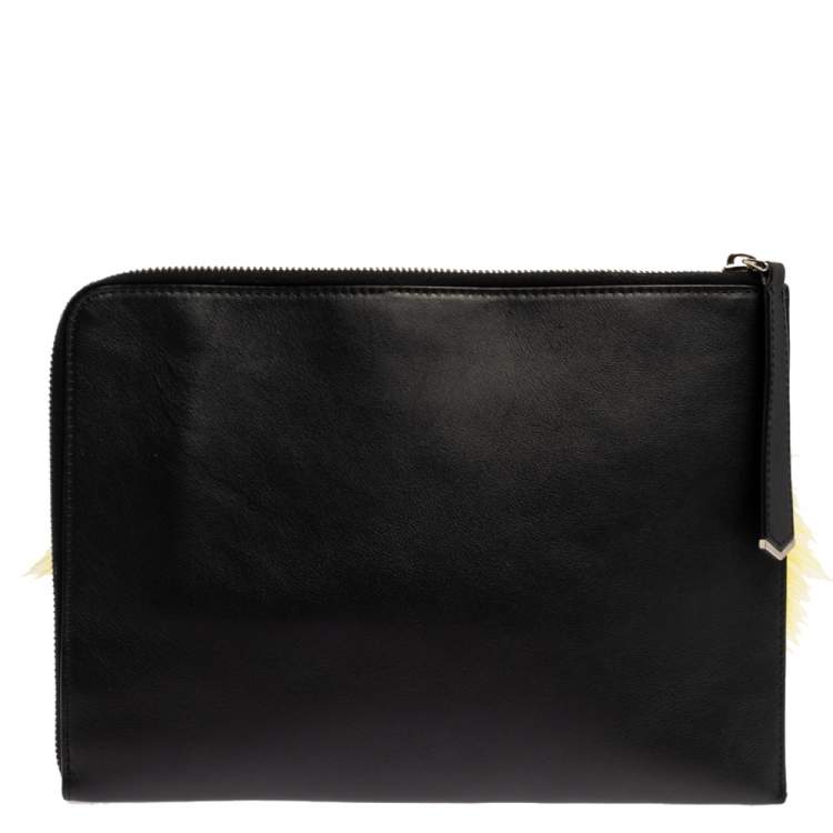 Pre Owned Fendi Black Leather and Python Dolce Monster Clutch