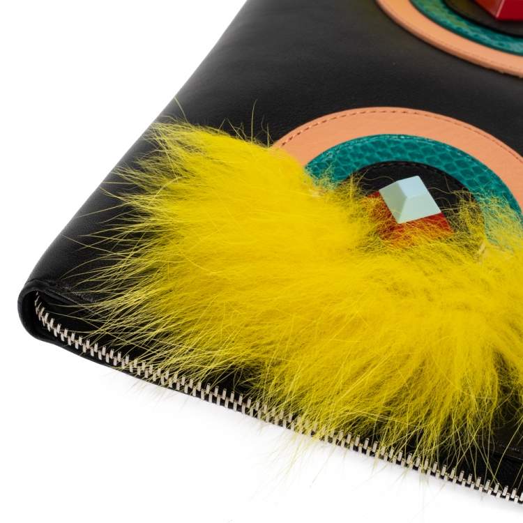 Pre Owned Fendi Black Leather and Python Dolce Monster Clutch