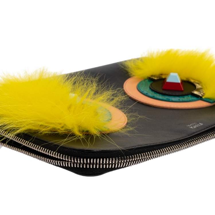 Pre Owned Fendi Black Leather and Python Dolce Monster Clutch