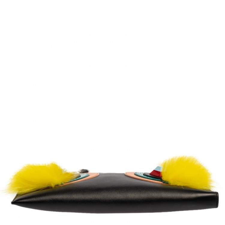 Pre Owned Fendi Black Leather and Python Dolce Monster Clutch