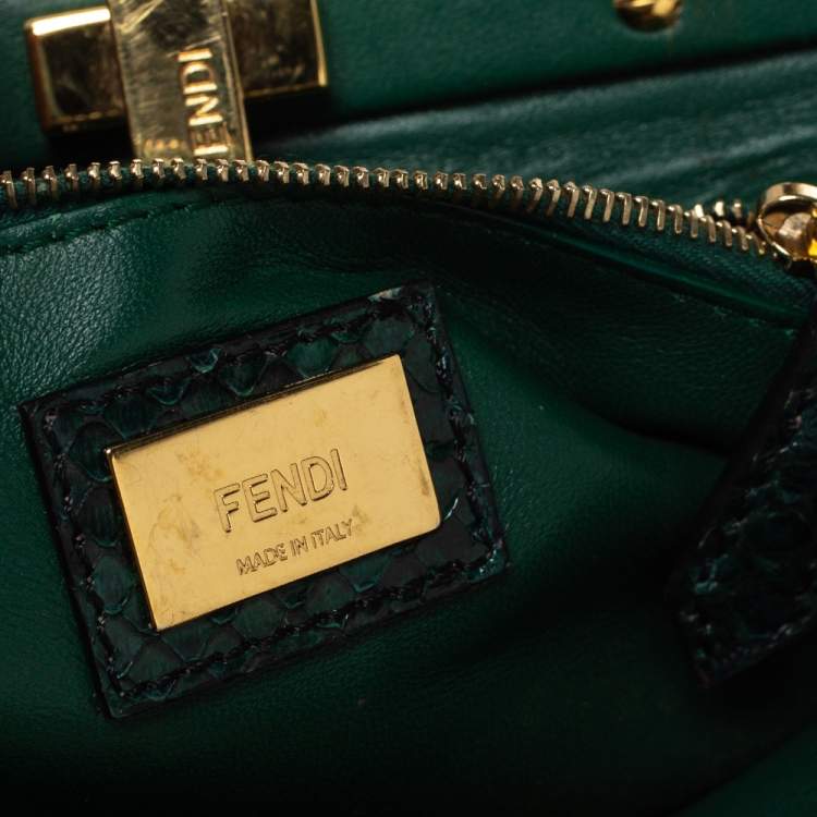 Pre Owned Fendi Green Python Mini Peekaboo Top Handle Bag