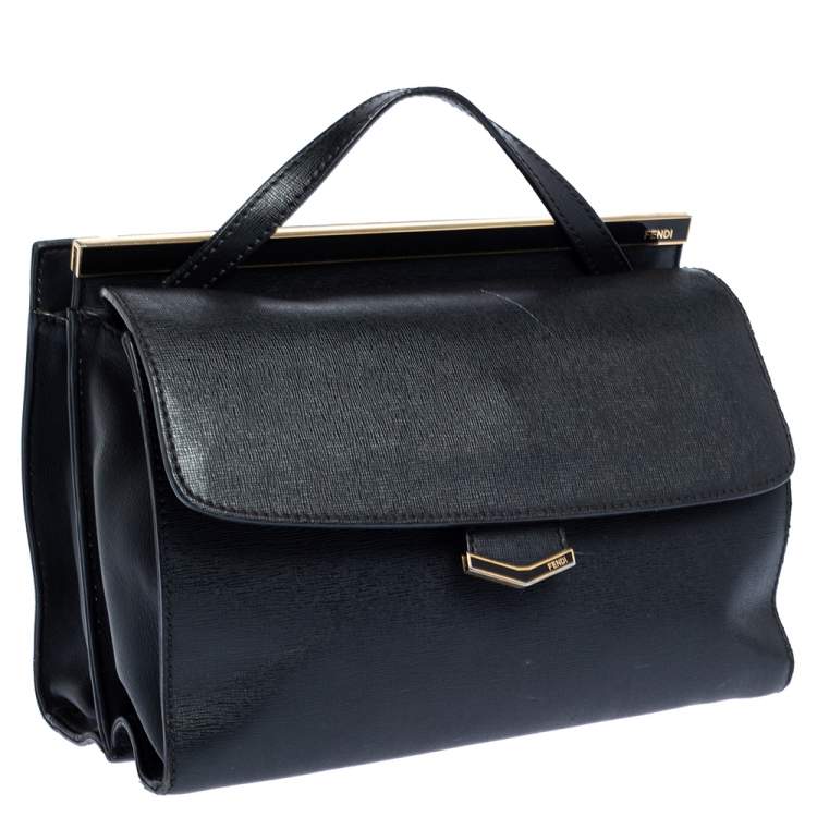 مملوكة مسبقًا Fendi Black Textured Leather Small Demi Jour Top Handle Bag