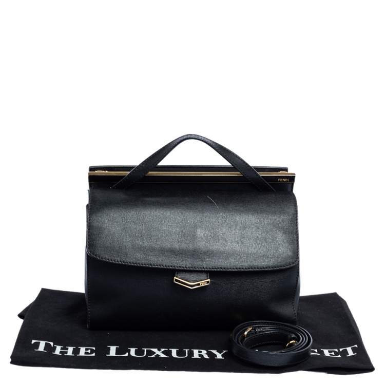مملوكة مسبقًا Fendi Black Textured Leather Small Demi Jour Top Handle Bag