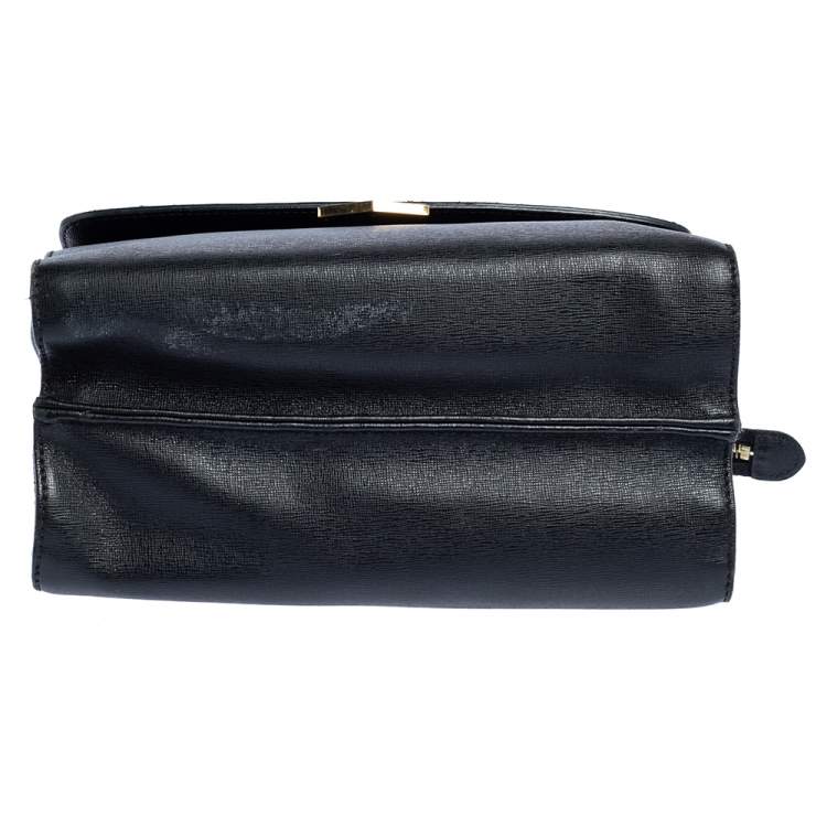مملوكة مسبقًا Fendi Black Textured Leather Small Demi Jour Top Handle Bag