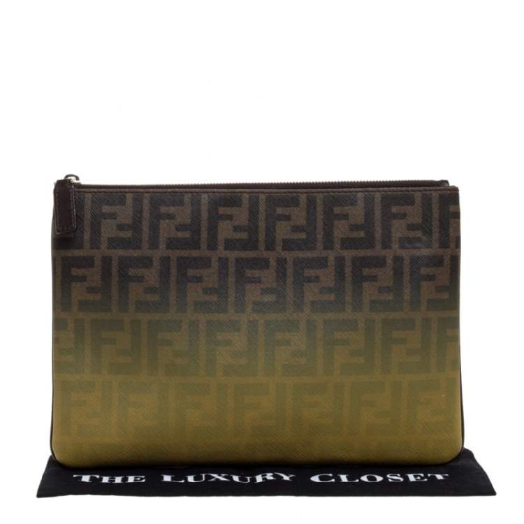 Pre Owned Fendi Tobacco Ombre Zucca Coated Canvas Clutch