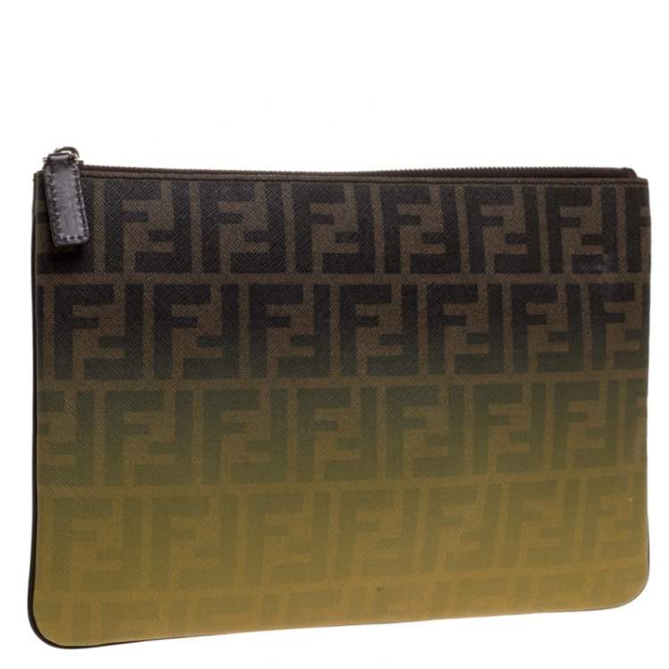 Pre Owned Fendi Tobacco Ombre Zucca Coated Canvas Clutch
