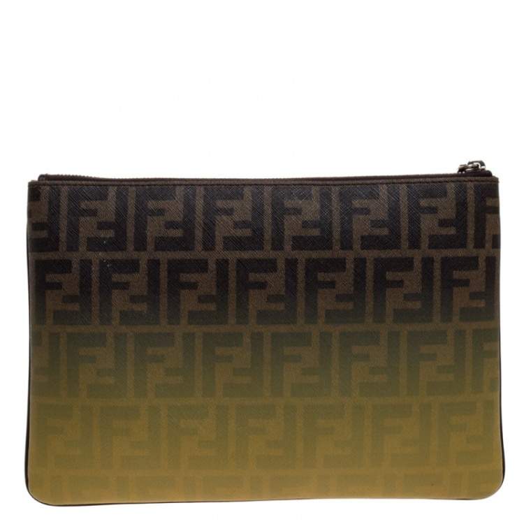 Pre Owned Fendi Tobacco Ombre Zucca Coated Canvas Clutch