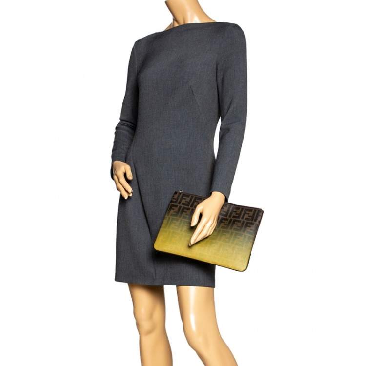 Pre Owned Fendi Tobacco Ombre Zucca Coated Canvas Clutch
