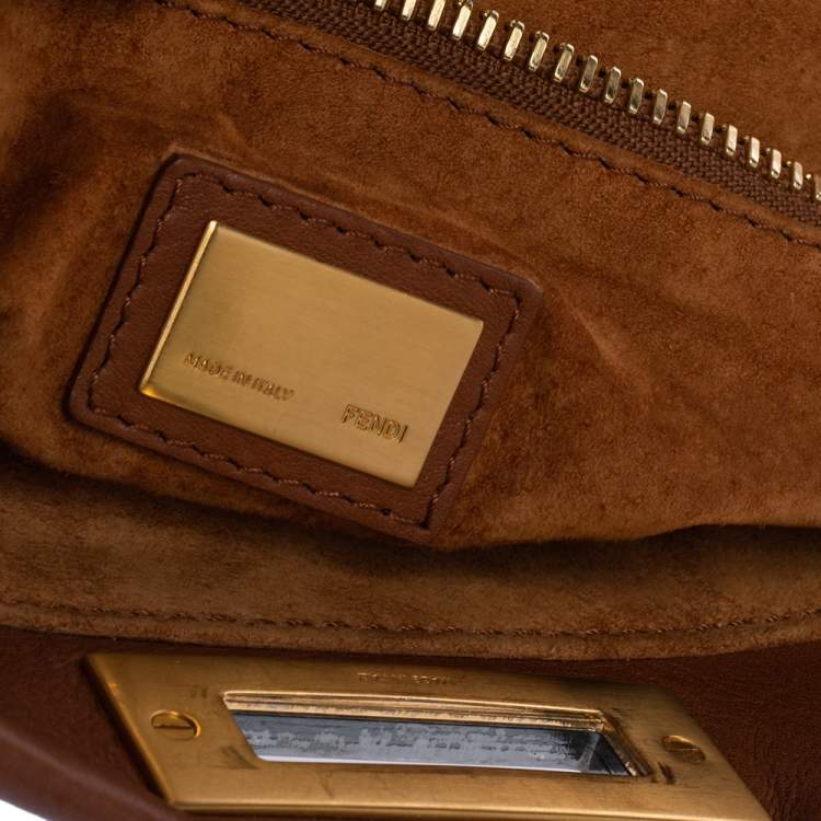Pre Owned Fendi Tan Leather Medium Peekaboo Top Handle Bag