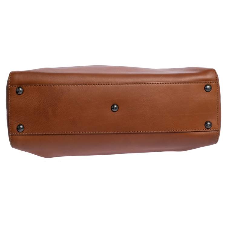 Pre Owned Fendi Tan Leather Medium Peekaboo Top Handle Bag