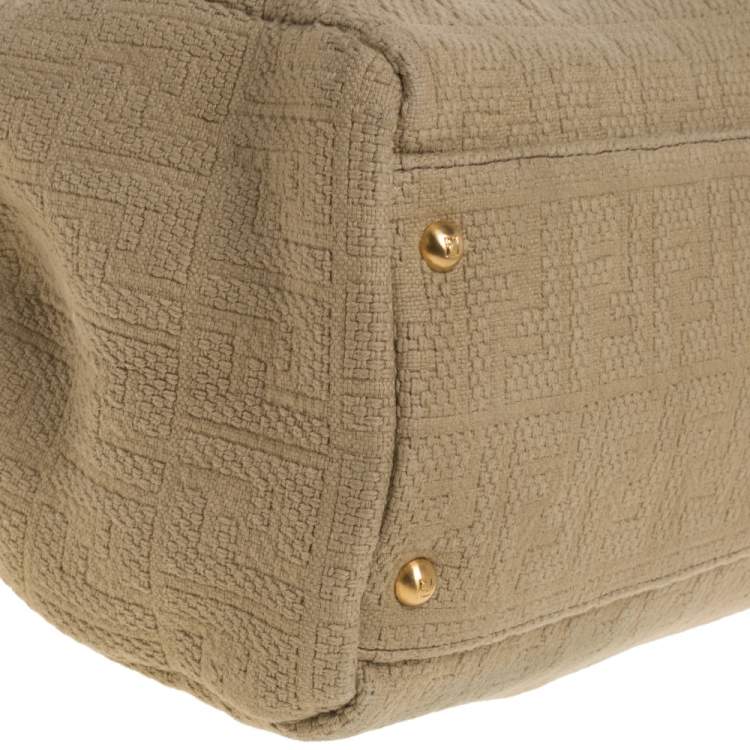 Pre Owned Fendi Beige/Red Zucca Corda Pumpkin Rope and Leather Large Peekaboo Top Handle Bag