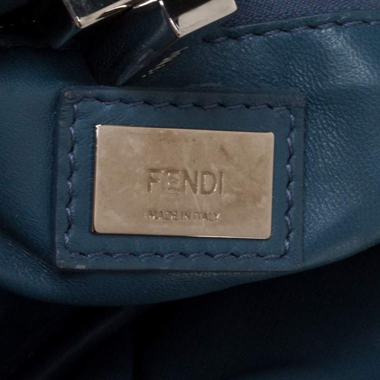 Pre Owned Fendi Blue/Yellow Leather Mini Wave Peekaboo Top Handle Bag