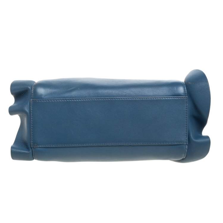 Pre Owned Fendi Blue/Yellow Leather Mini Wave Peekaboo Top Handle Bag