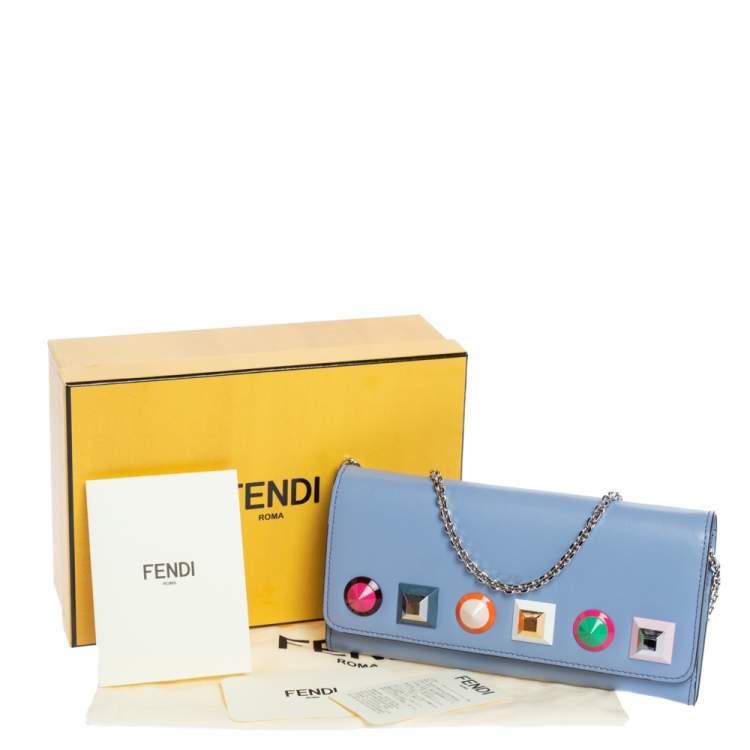 Pre Owned Fendi Lilac Leather Studded Wallet On Chain
