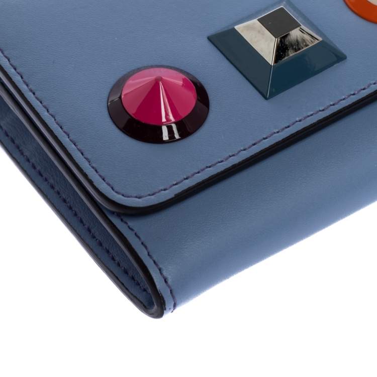 Pre Owned Fendi Lilac Leather Studded Wallet On Chain