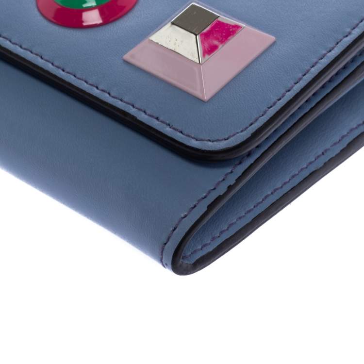 Pre Owned Fendi Lilac Leather Studded Wallet On Chain