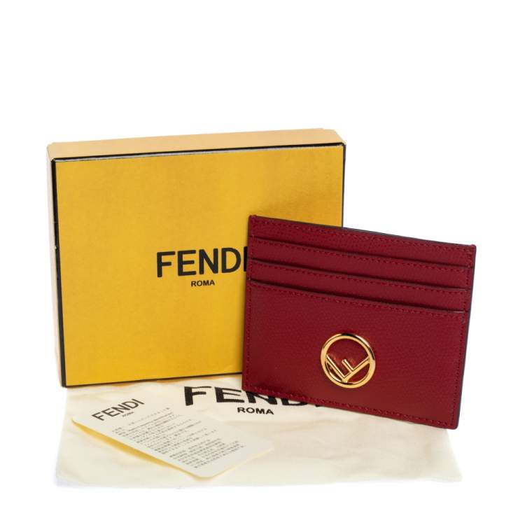 Pre Owned Fendi Red Leather F Logo Card Holder