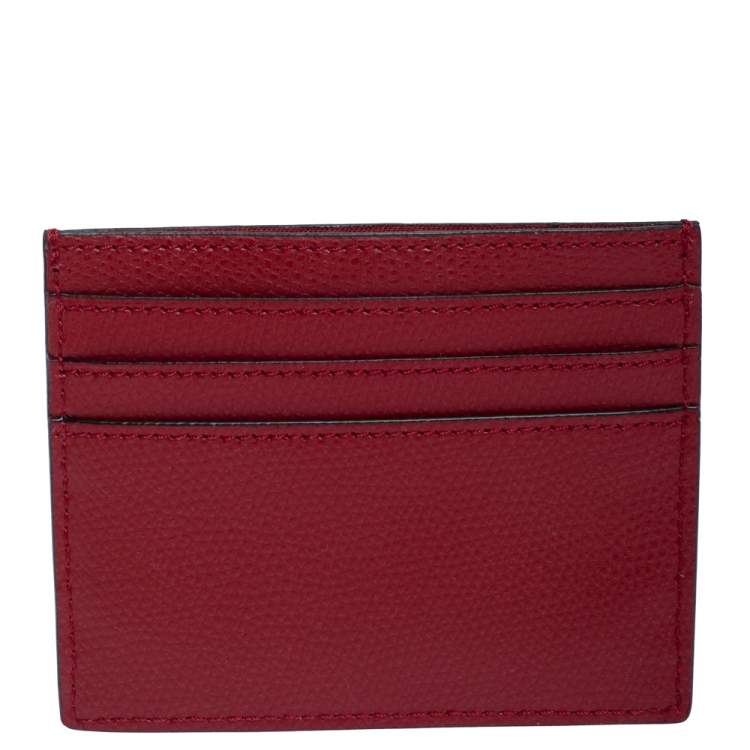 Pre Owned Fendi Red Leather F Logo Card Holder