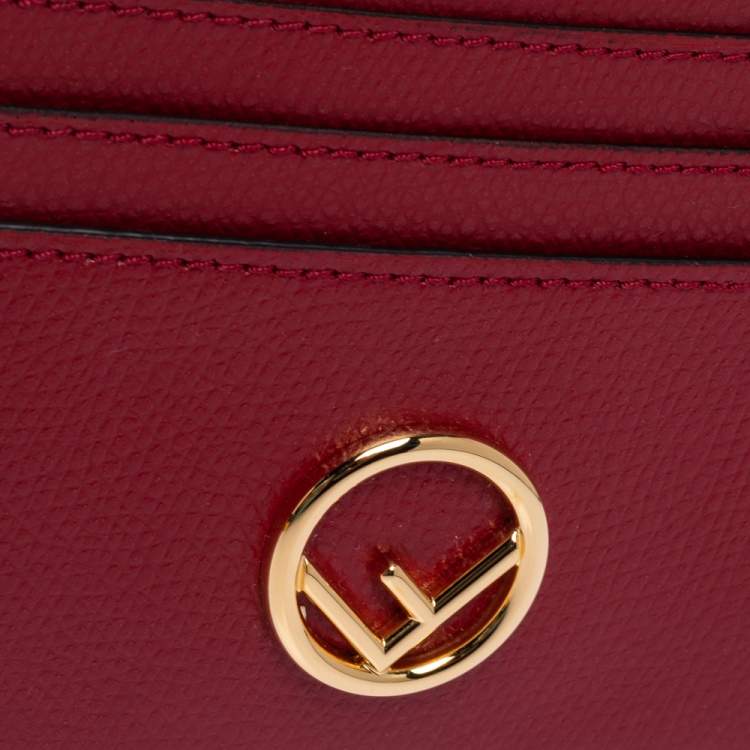 Pre Owned Fendi Red Leather F Logo Card Holder