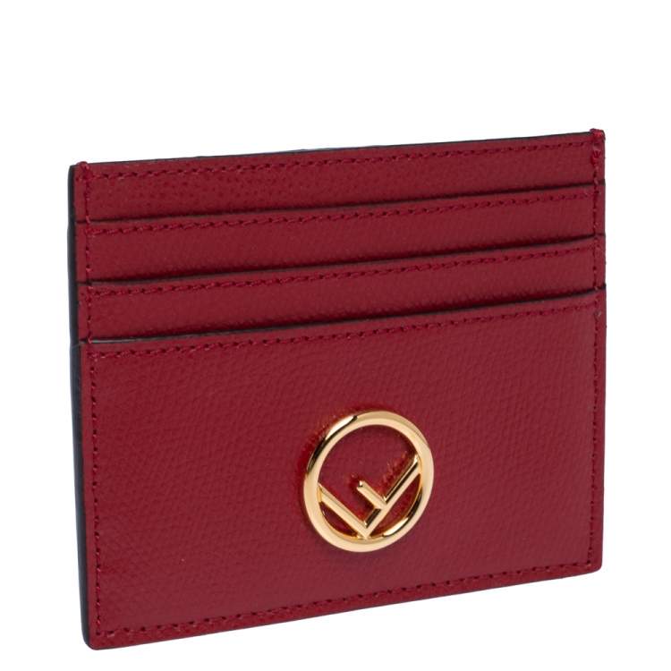 Pre Owned Fendi Red Leather F Logo Card Holder