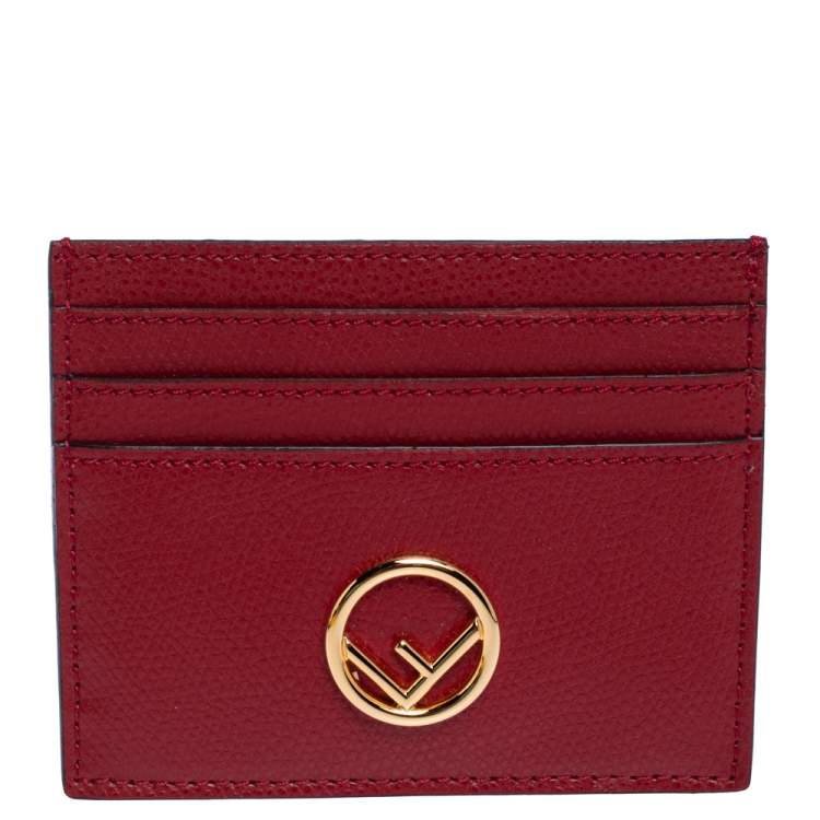 Pre Owned Fendi Red Leather F Logo Card Holder