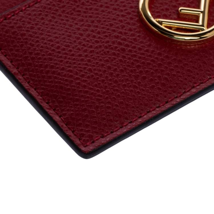 Pre Owned Fendi Red Leather F Logo Card Holder