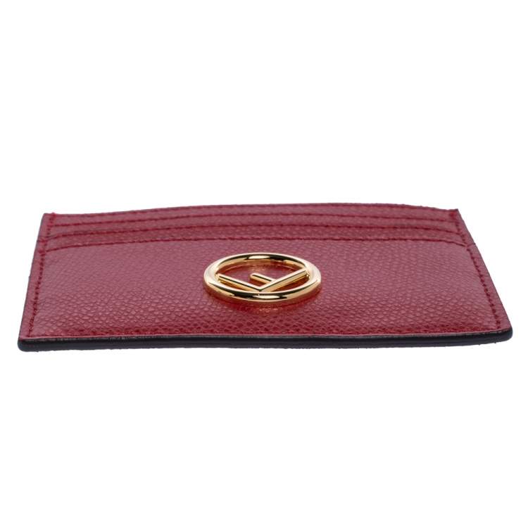 Pre Owned Fendi Red Leather F Logo Card Holder