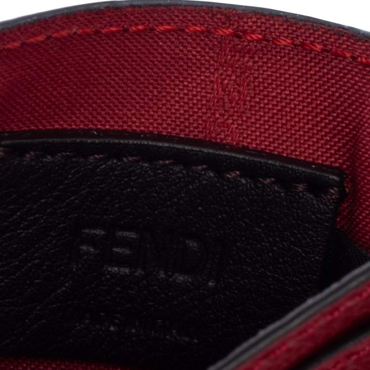 Pre Owned Fendi Red Leather F Logo Card Holder