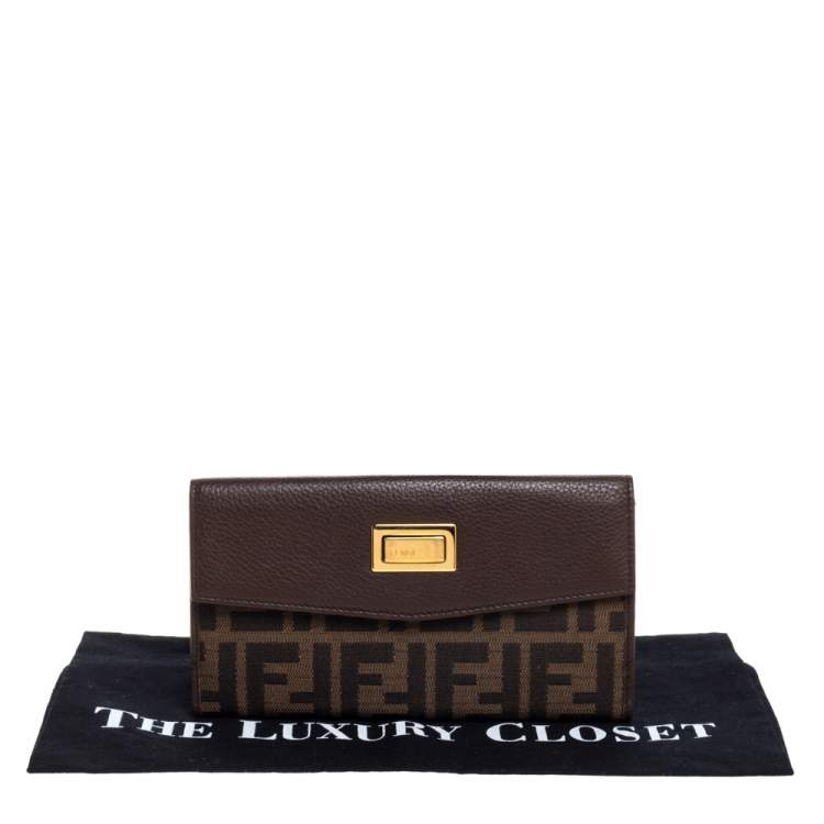 Pre Owned Fendi Brown Zucca Canvas and Leather Continental Wallet