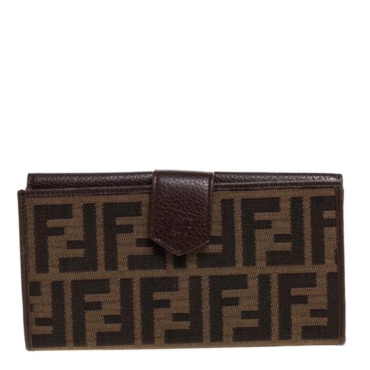Pre Owned Fendi Brown Zucca Canvas and Leather Continental Wallet