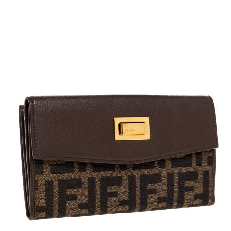 Pre Owned Fendi Brown Zucca Canvas and Leather Continental Wallet