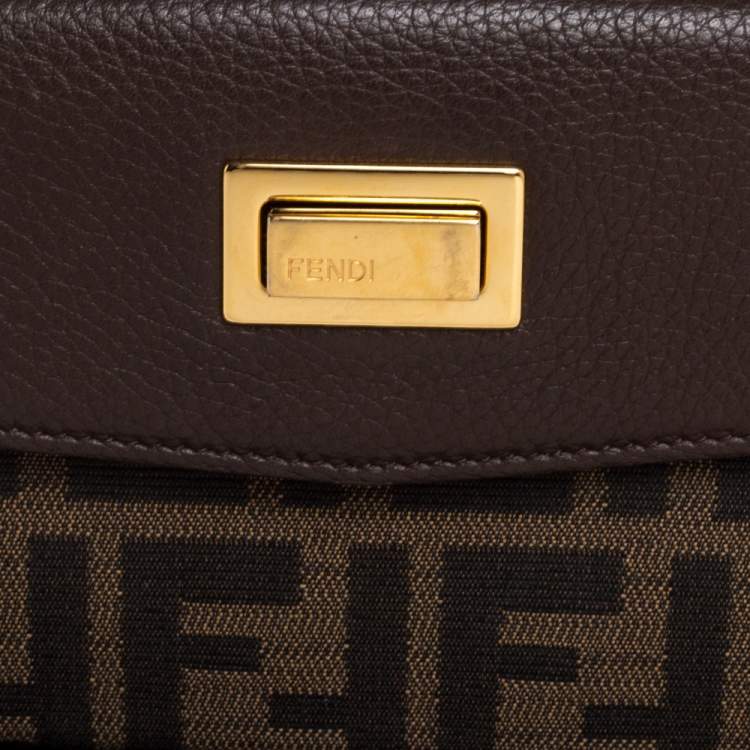 Pre Owned Fendi Brown Zucca Canvas and Leather Continental Wallet
