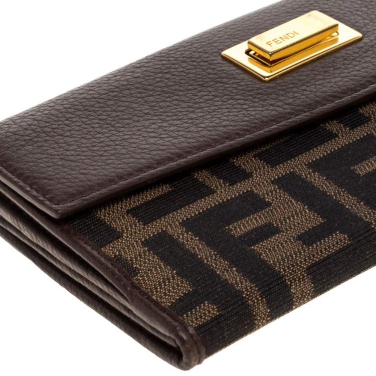 Pre Owned Fendi Brown Zucca Canvas and Leather Continental Wallet
