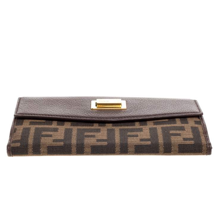 Pre Owned Fendi Brown Zucca Canvas and Leather Continental Wallet
