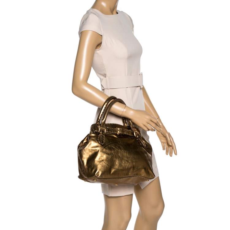 Pre Owned Fendi Metallic Gold Leather Selleria Villa Borghese Satchel