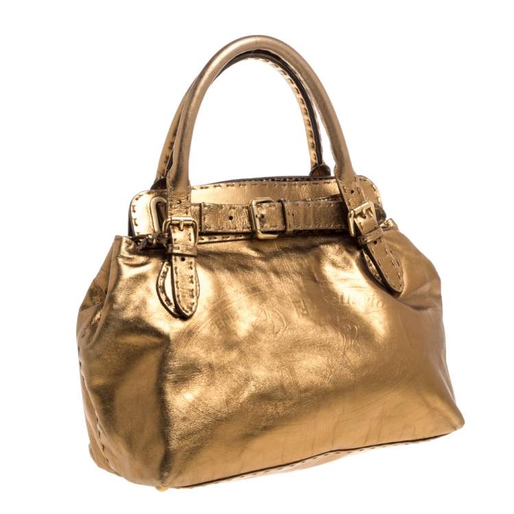 Pre Owned Fendi Metallic Gold Leather Selleria Villa Borghese Satchel