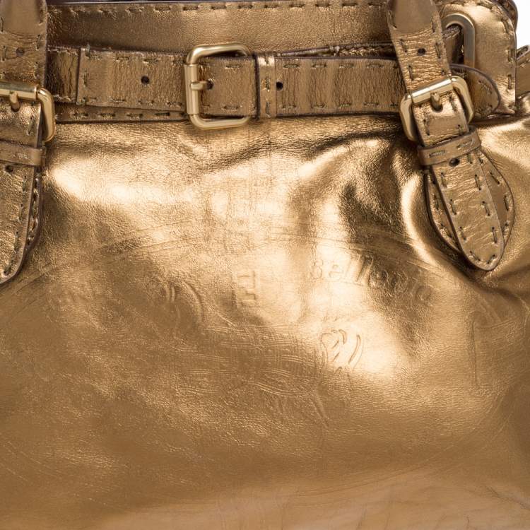 Pre Owned Fendi Metallic Gold Leather Selleria Villa Borghese Satchel