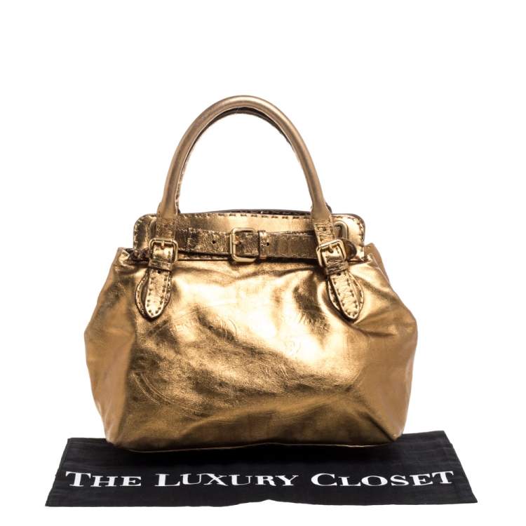 Pre Owned Fendi Metallic Gold Leather Selleria Villa Borghese Satchel