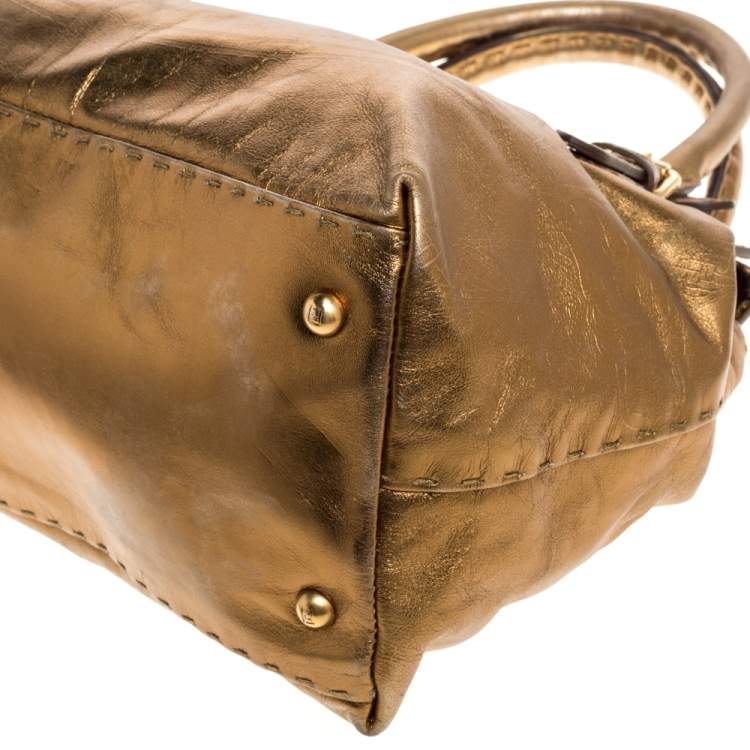 Pre Owned Fendi Metallic Gold Leather Selleria Villa Borghese Satchel