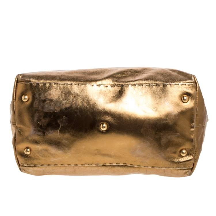 Pre Owned Fendi Metallic Gold Leather Selleria Villa Borghese Satchel