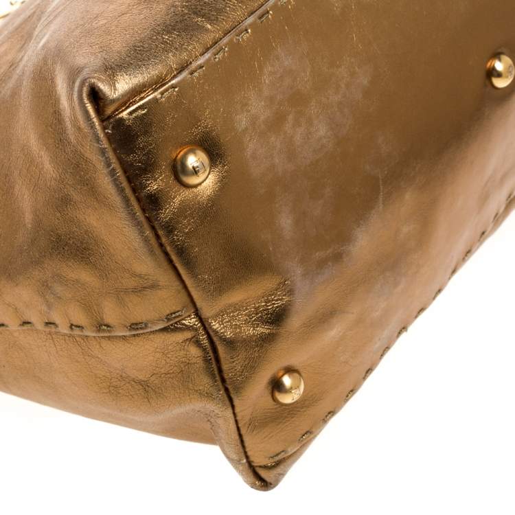 Pre Owned Fendi Metallic Gold Leather Selleria Villa Borghese Satchel