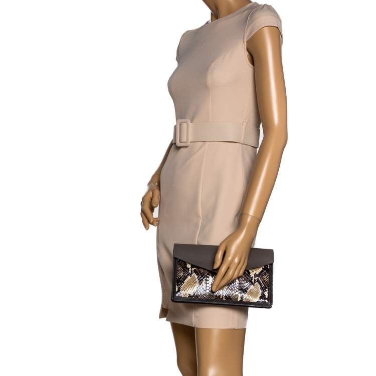 Pre Owned Fendi Multicolor Python and Leather Envelope Clutch