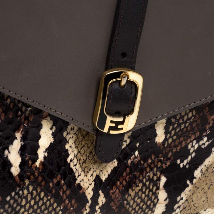 Pre Owned Fendi Multicolor Python and Leather Envelope Clutch
