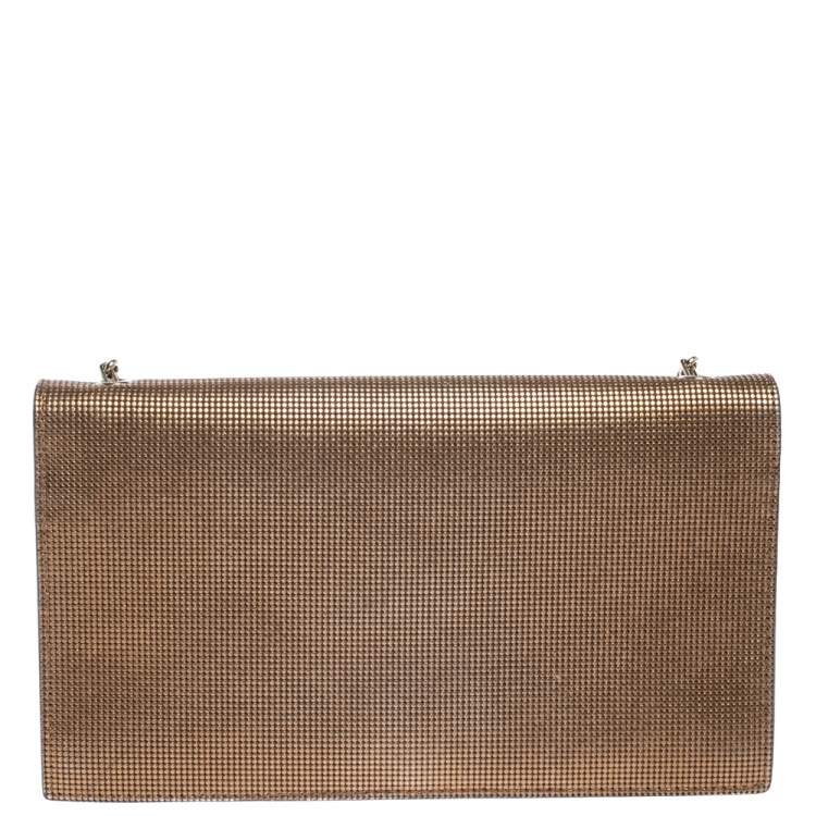 Pre Owned Fendi Gold Mesh Effect Leather FF Wallet On Chain