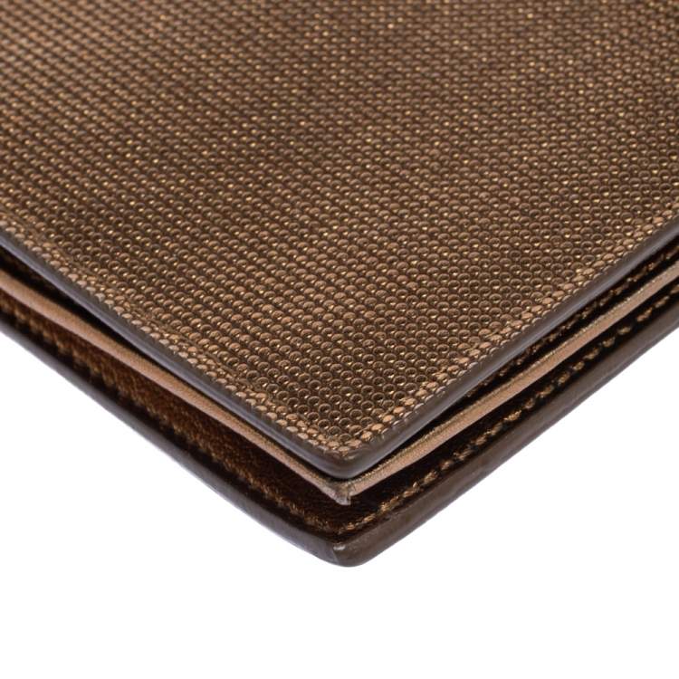 Pre Owned Fendi Gold Mesh Effect Leather FF Wallet On Chain