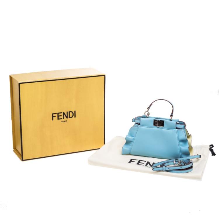 Pre Owned Fendi Light Blue Leather Micro Peekaboo Top Handle Bag